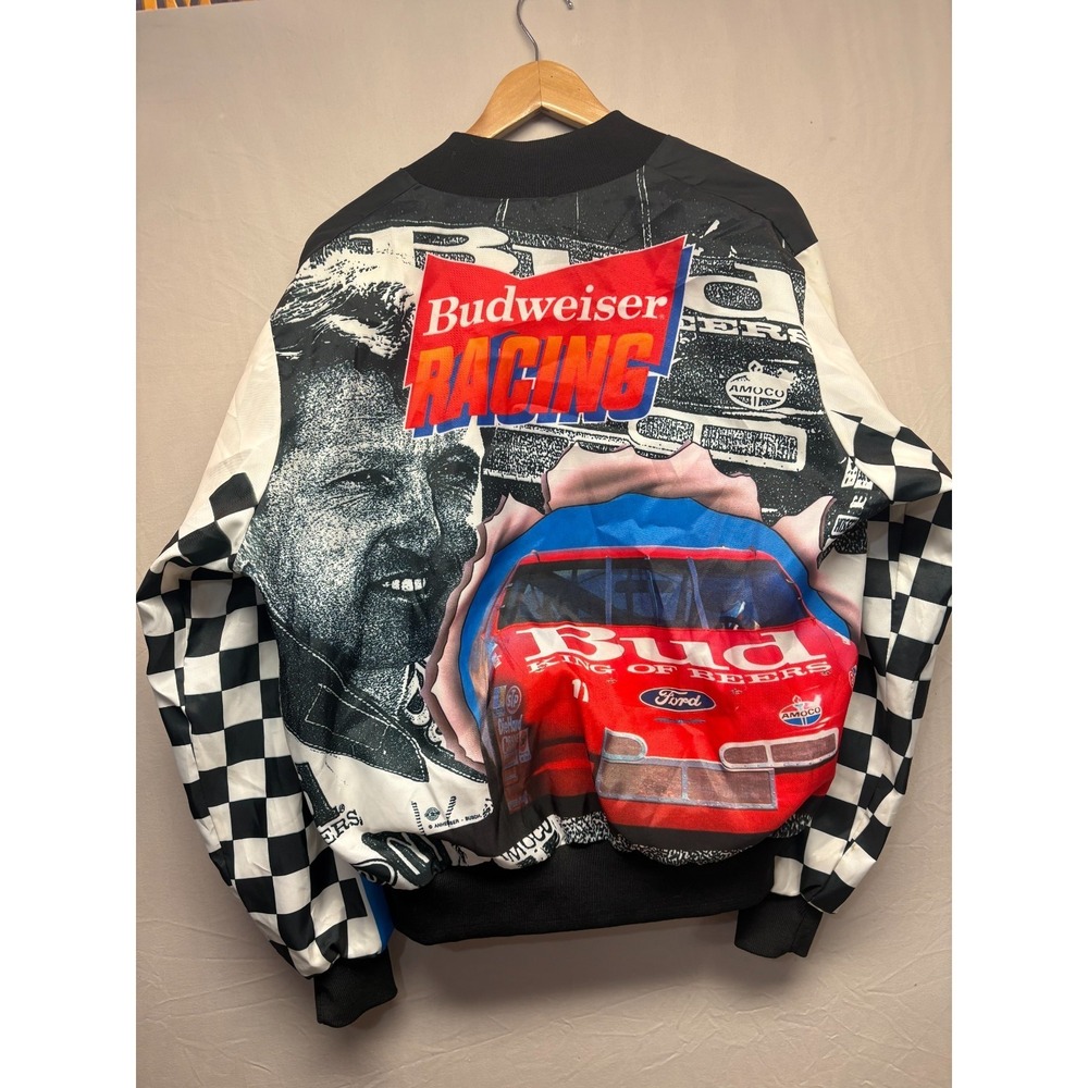 Chalk Line Bomber Jacket Mens Black White Bill Elliott #11 Budweiser Racing L